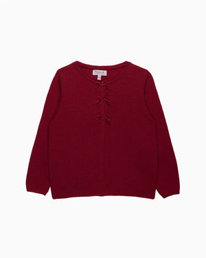 Confiture Cardigan Velvet Bow Cardigan in Red