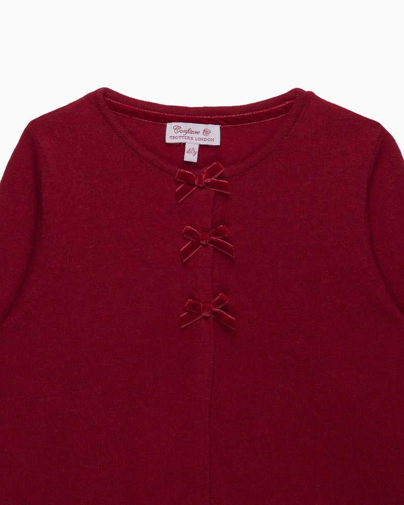 Confiture Cardigan Velvet Bow Cardigan in Red