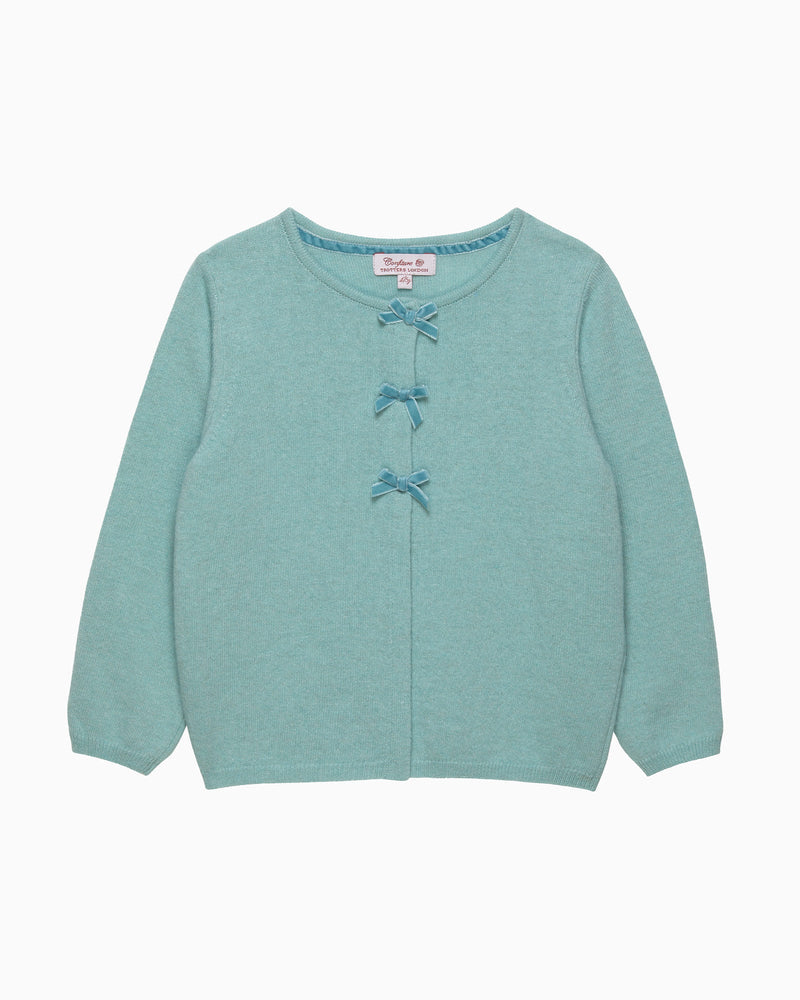 Confiture Cardigan Velvet Bow Cardigan in Sea Green