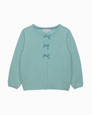 Confiture Cardigan Velvet Bow Cardigan in Sea Green
