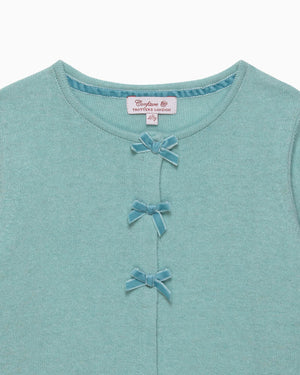 Confiture Cardigan Velvet Bow Cardigan in Sea Green