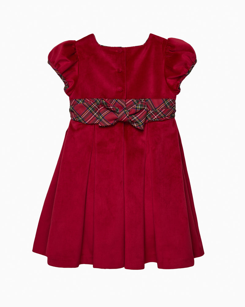 Lily Rose Gold Dress Velvet Party Dress in Red Tartan
