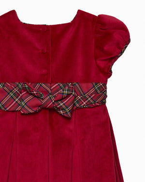 Lily Rose Gold Dress Velvet Party Dress in Red Tartan