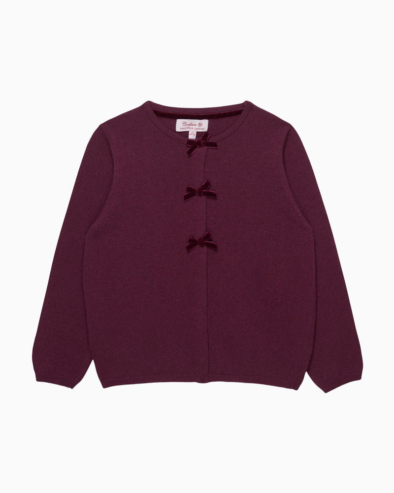 Confiture Cardigan Velvet Bow Cardigan in Claret