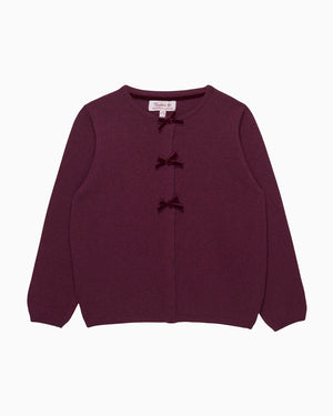 Confiture Cardigan Velvet Bow Cardigan in Claret