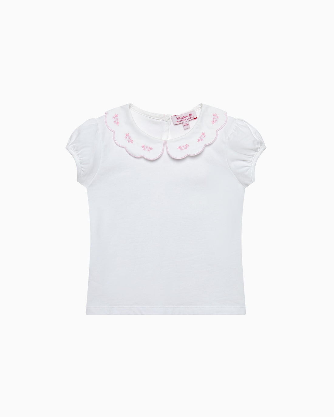 Confiture Top Ava Embroidered Petal Jersey Top in White/Pink