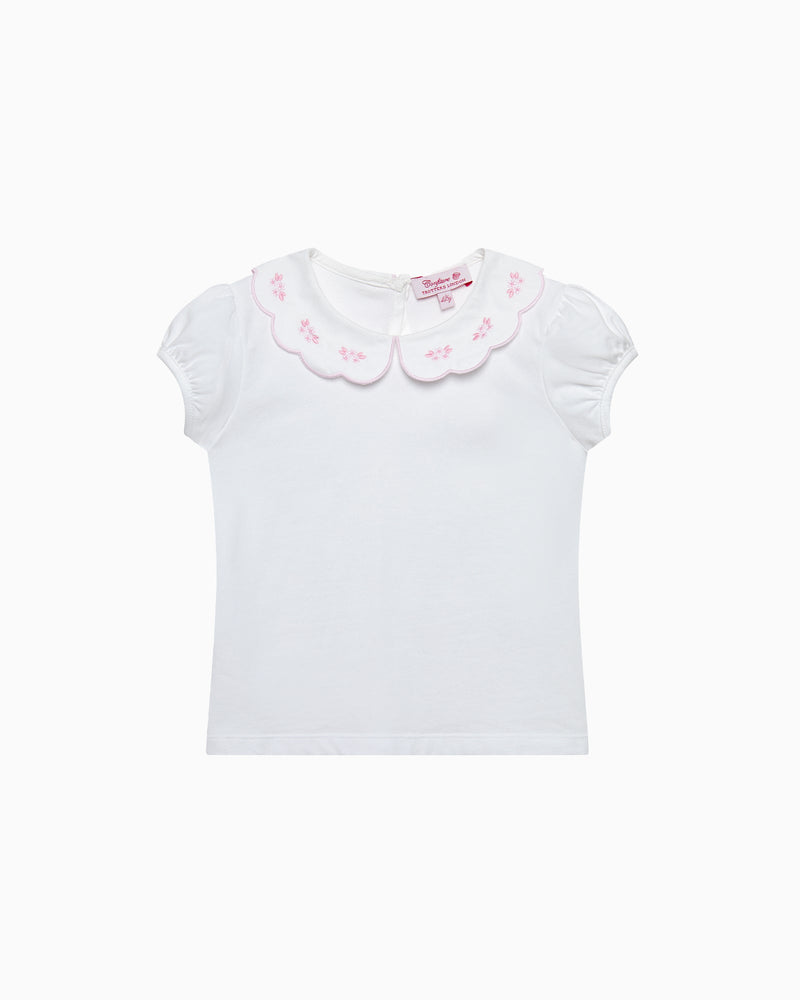 Confiture Top Ava Embroidered Petal Jersey Top in White/Pink