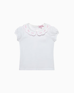 Confiture Top Ava Embroidered Petal Jersey Top in White/Pink