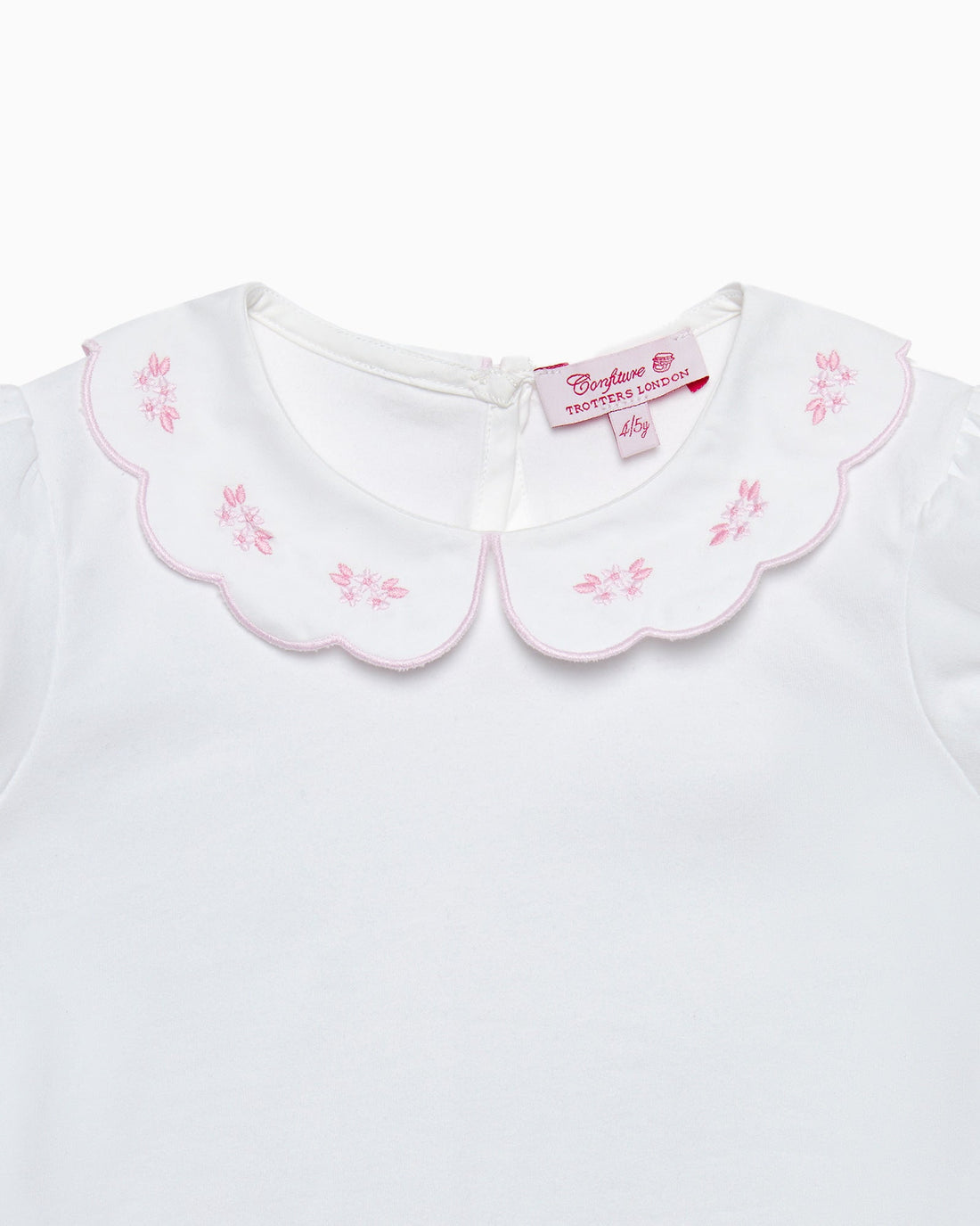 Confiture Top Ava Embroidered Petal Jersey Top in White/Pink