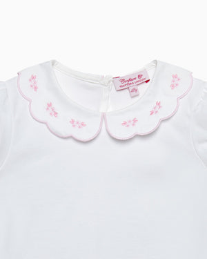 Confiture Top Ava Embroidered Petal Jersey Top in White/Pink