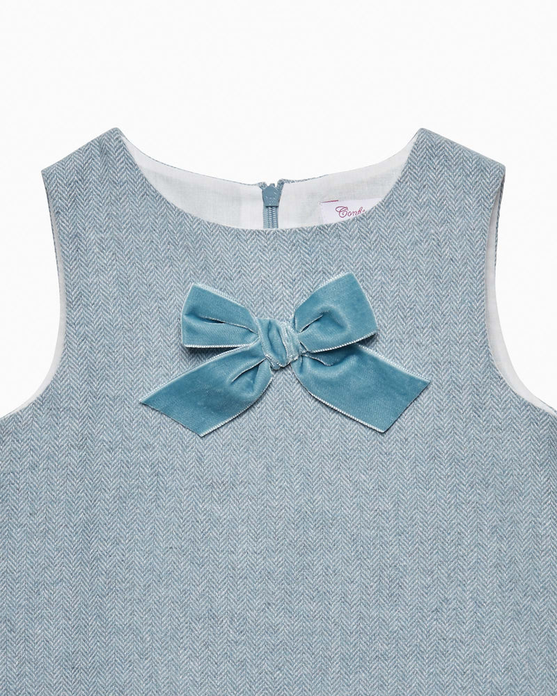Confiture Dress Georgina Bow Dress in Blue Herringbone