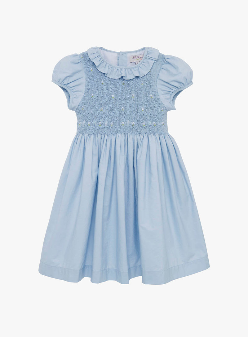 Lily Rose Dress Willow Rose Hand Smocked Dress in Cornflower Blue