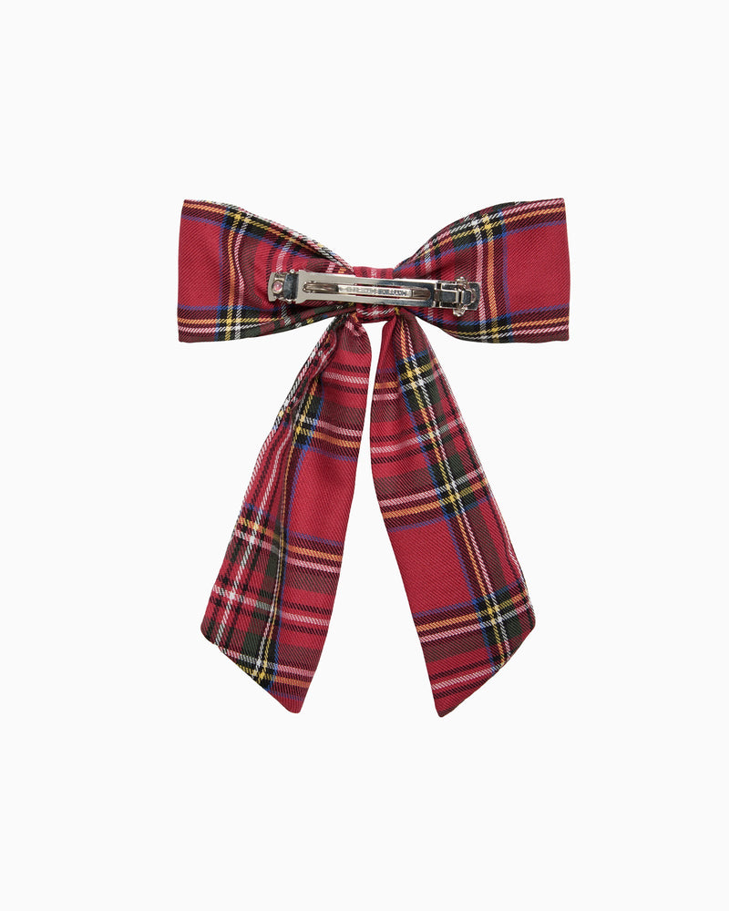 Confiture Clip Long Bow Hair Clip in Red Tartan