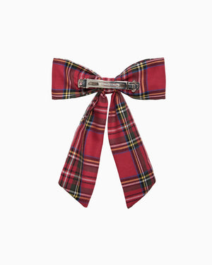 Confiture Clip Long Bow Hair Clip in Red Tartan