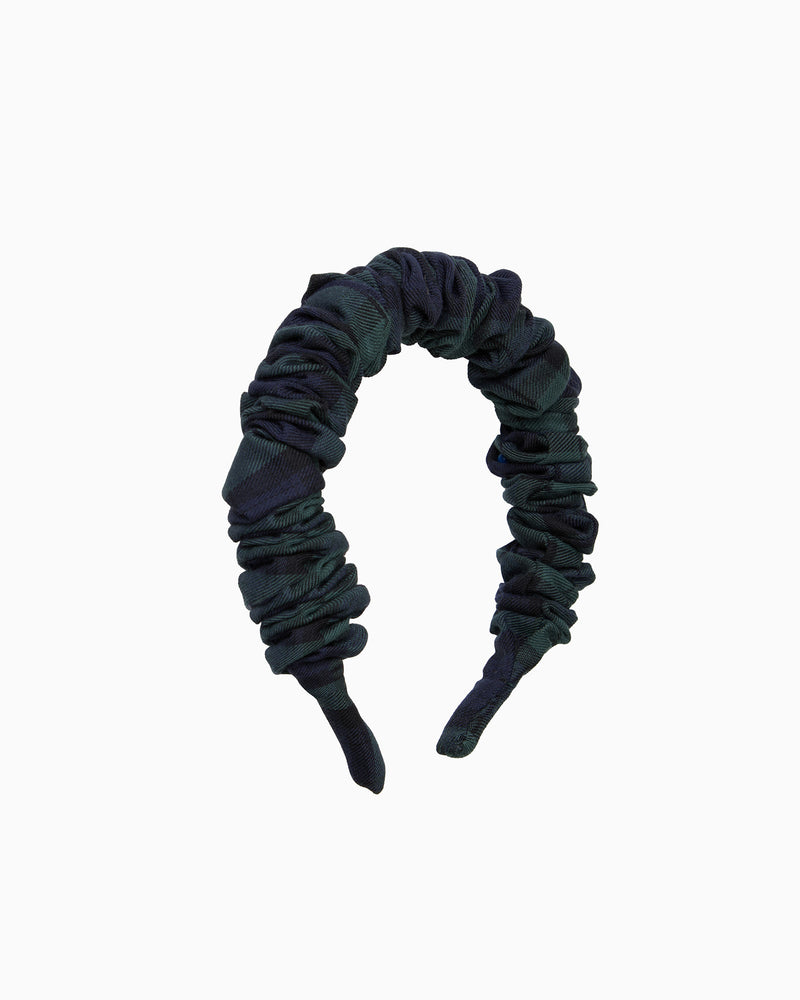 Confiture Alice Band Scrunchie Headband in Navy/Green Tartan