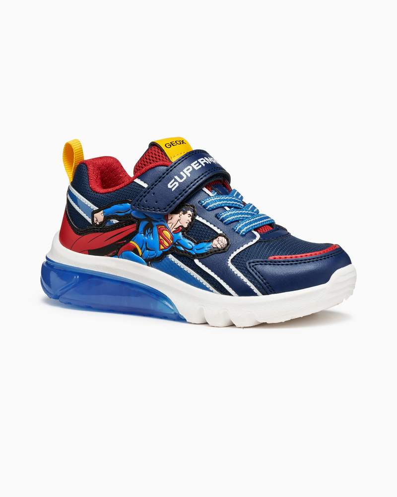 Geox Trainers Geox Ciberdron Superman Light Up Boys Trainers in Blue/ Red