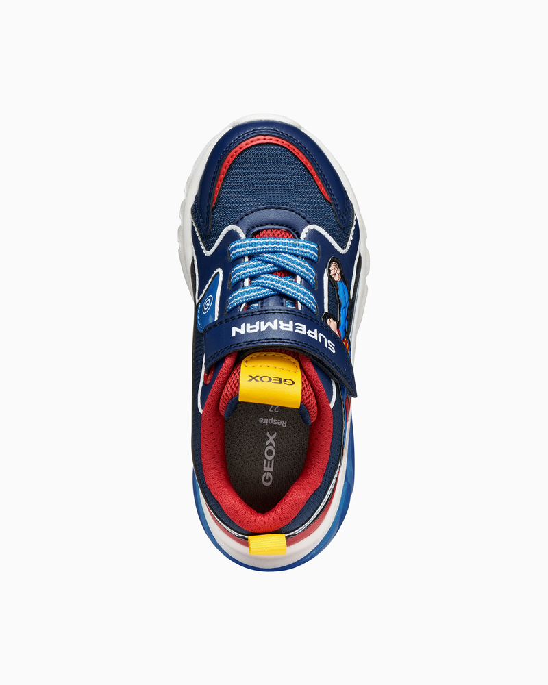 Geox Trainers Geox Ciberdron Superman Light Up Boys Trainers in Blue/ Red