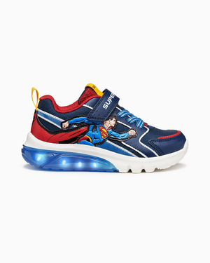 Geox Trainers Geox Ciberdron Superman Light Up Boys Trainers in Blue/ Red