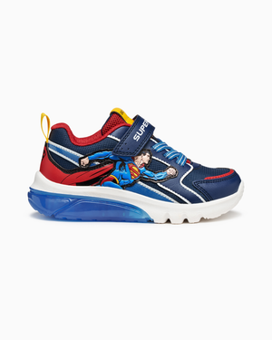 Geox Trainers Geox Ciberdron Superman Light Up Boys Trainers in Blue/ Red