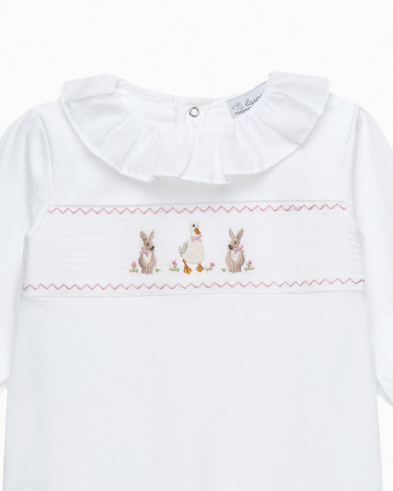 Lapinou All-in-One Baby Smocked All-in-One in Duck & Bunny