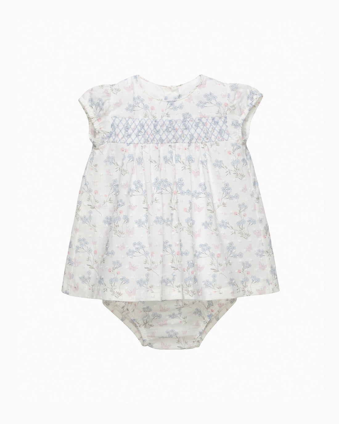 Lapinou Dress Baby My First Smocked Dress in Blue Plumetis