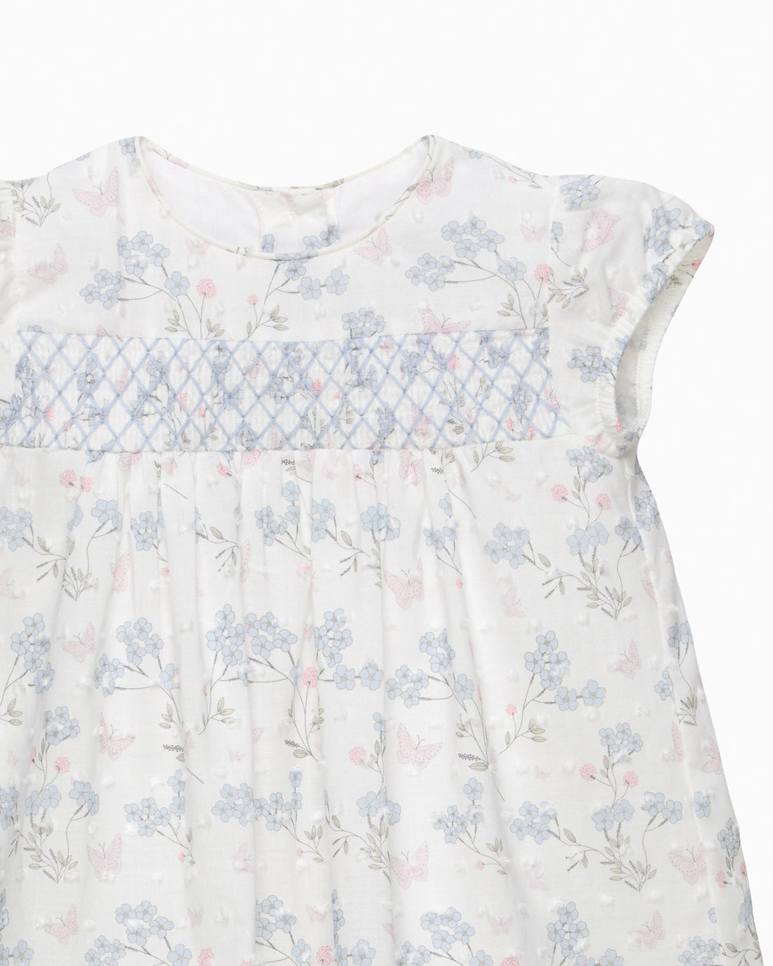 Lapinou Dress Baby My First Smocked Dress in Blue Plumetis