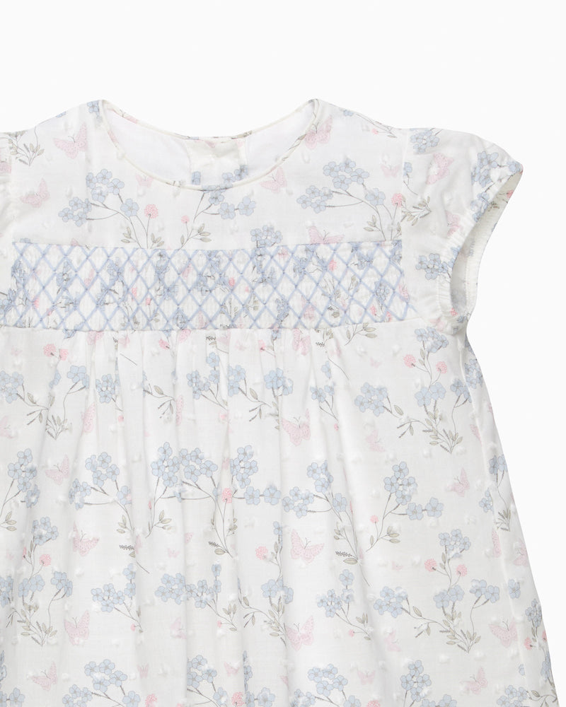 Lapinou Dress Baby My First Smocked Dress in Blue Plumetis