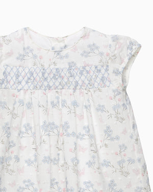 Lapinou Dress Baby My First Smocked Dress in Blue Plumetis