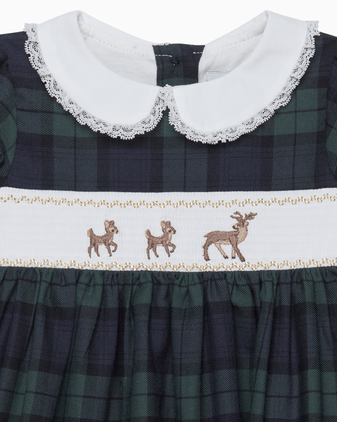 Lapinou Dress Baby Reindeer Smocked Dress in Navy Tartan