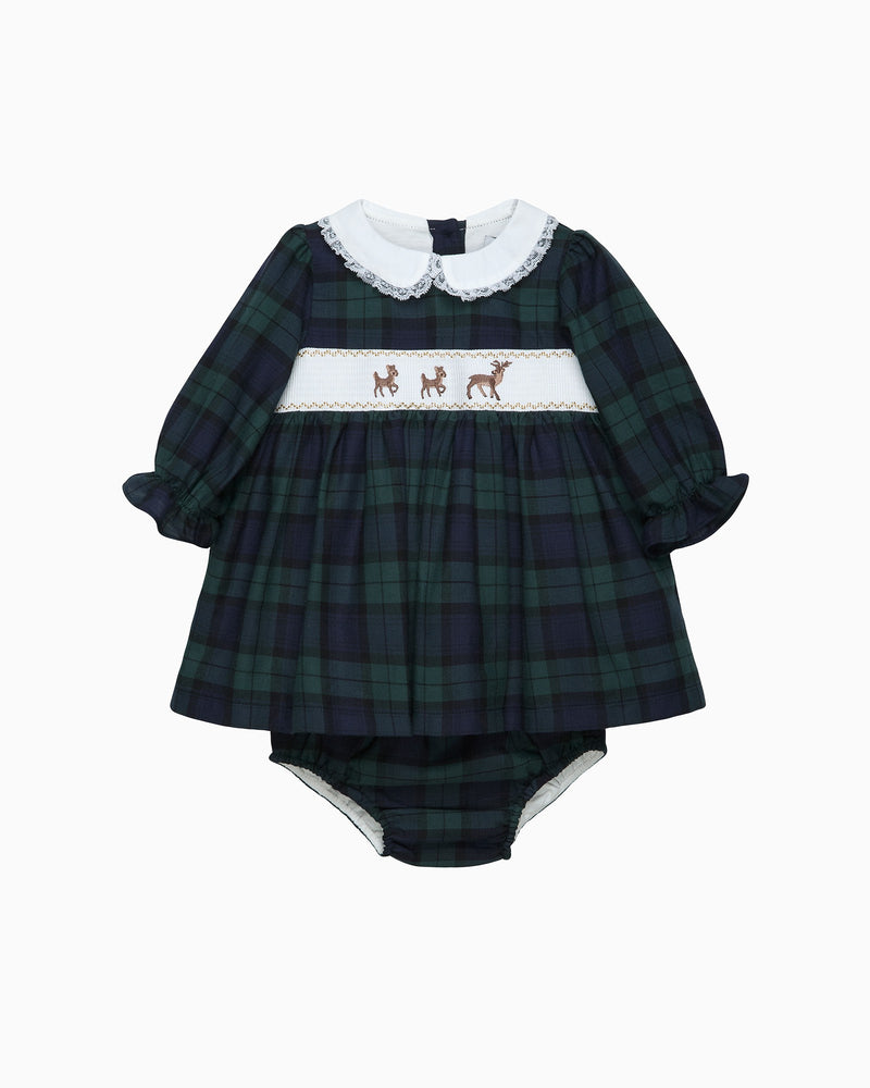 Lapinou Dress Baby Tartan Reindeer Smocked Dress