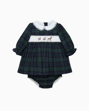 Lapinou Dress Baby Tartan Reindeer Smocked Dress