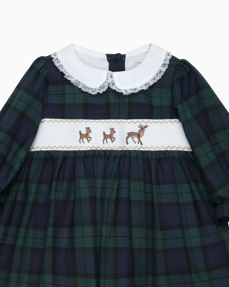 Lapinou Dress Baby Tartan Reindeer Smocked Dress