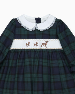 Lapinou Dress Baby Tartan Reindeer Smocked Dress