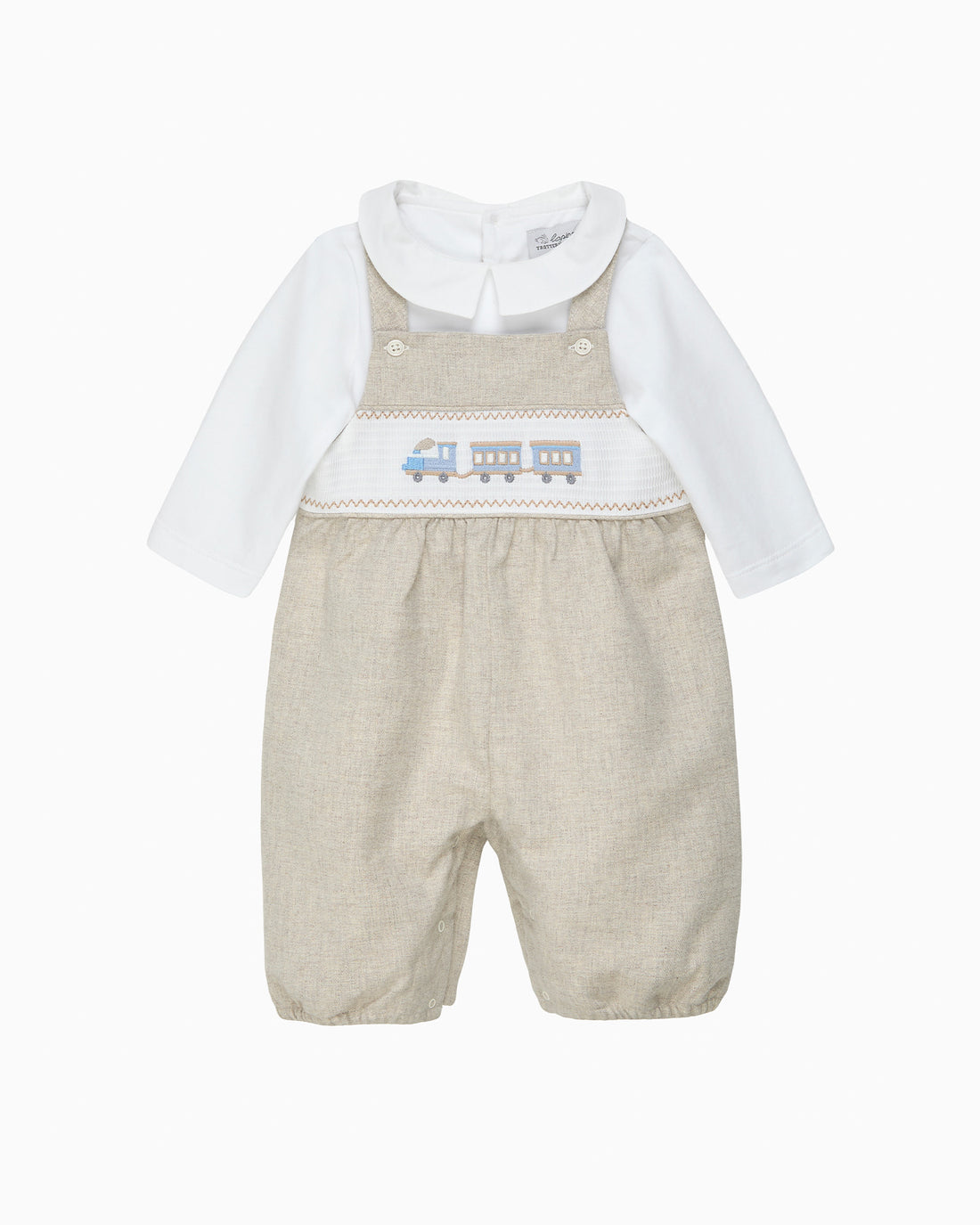 Lapinou Dungaree Baby Smocked Dungaree Set in Train