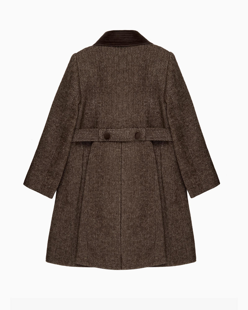 Trotters Heritage Coat Classic Coat in Brown Herringbone