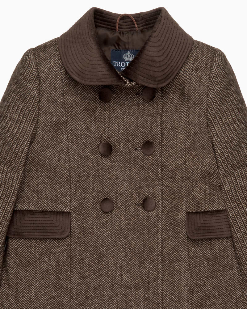Trotters Heritage Coat Classic Coat in Brown Herringbone