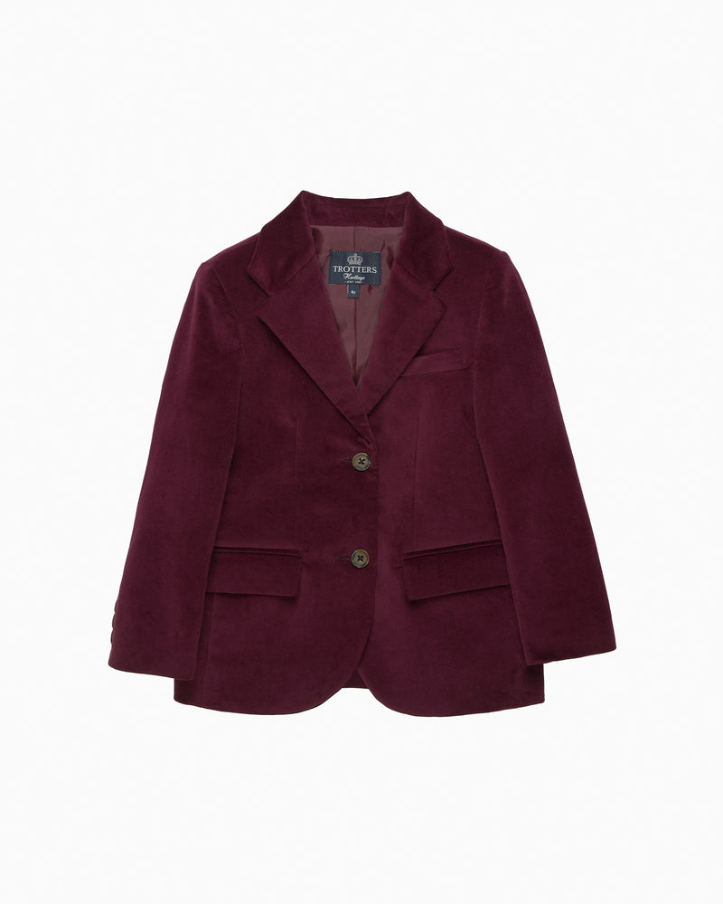 Trotters Heritage Blazer Hamish Velvet Blazer in Claret