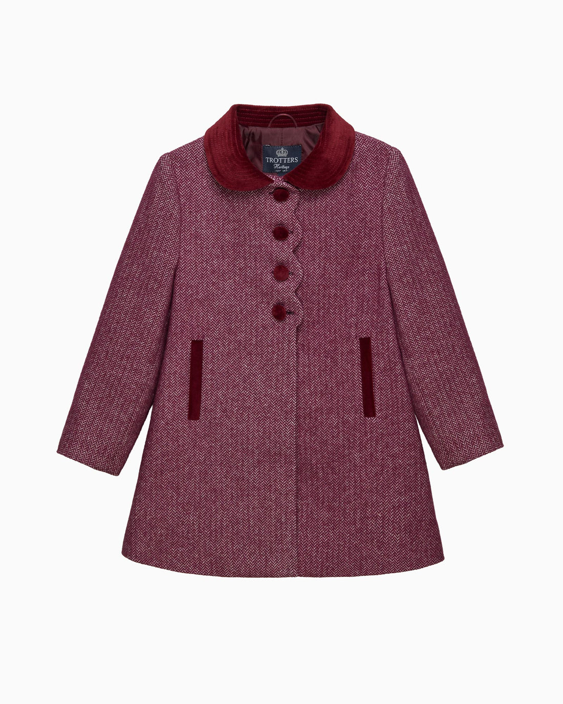 Trotters Heritage Coat Matilda Swing Coat in Plum Herringbone