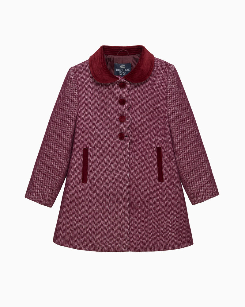 Trotters Heritage Coat Matilda Swing Coat in Plum Herringbone