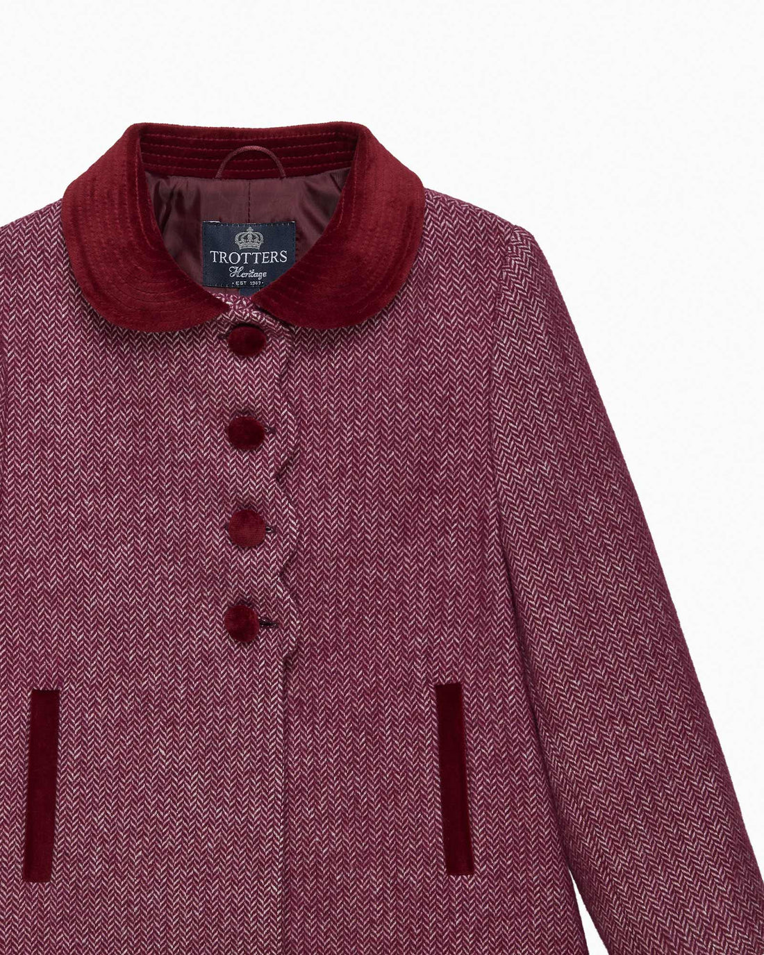 Trotters Heritage Coat Matilda Swing Coat in Plum Herringbone