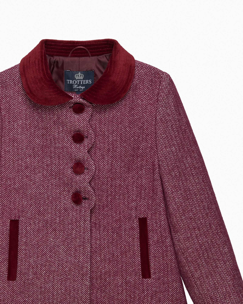 Trotters Heritage Coat Matilda Swing Coat in Plum Herringbone