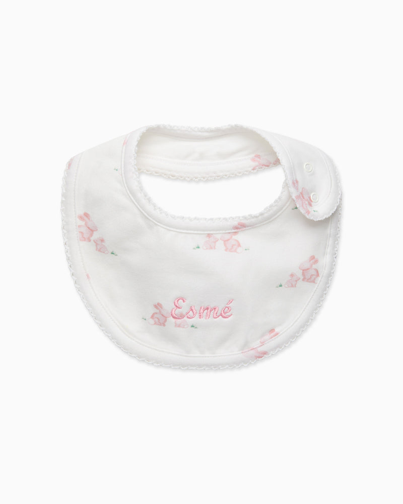 Lapinou Bib Baby Bib in Pale Pink Bunny