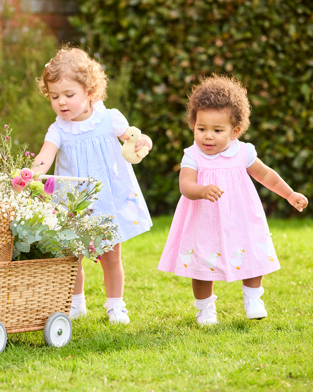 Confiture Dress Baby Duck Pinafore in Blue Stripe