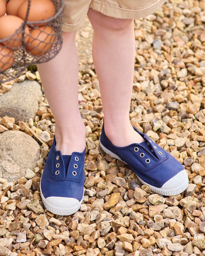 Hampton Canvas Plum Plimsolls in Navy Kid's Shoes From Trotters
