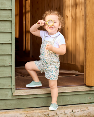 Chelsea Clothing Co Dungarees Baby Atticus Bib Shorts in Blue Bugs