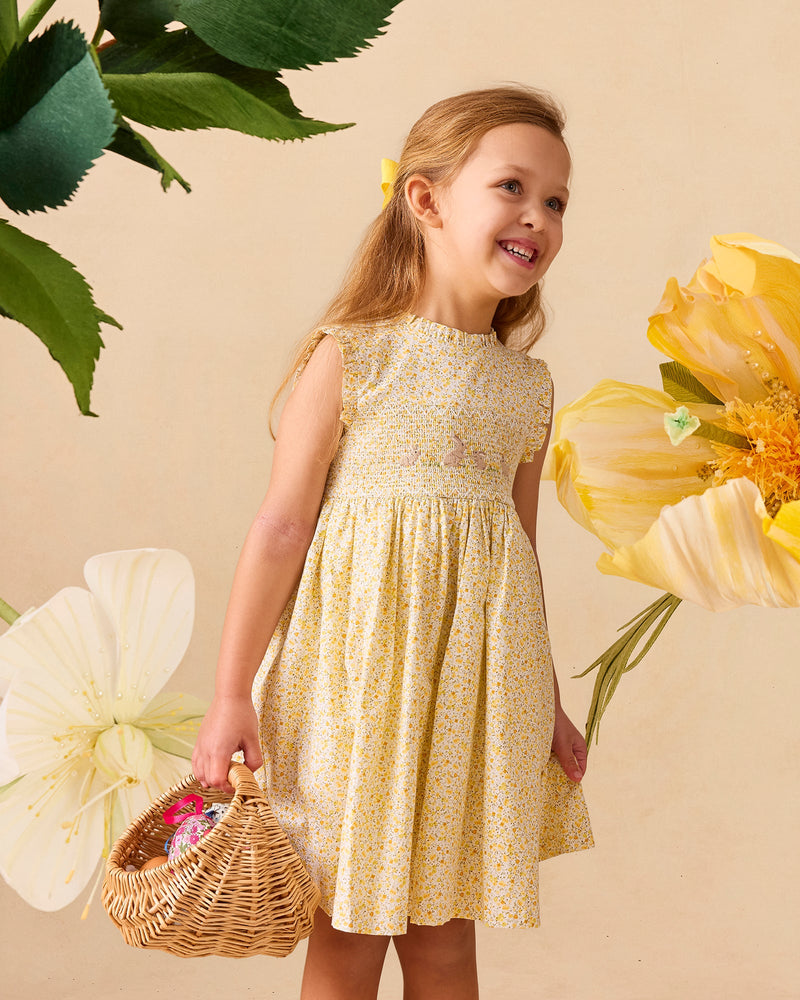 Confiture Dress Bunny Smocked Dress in Yellow