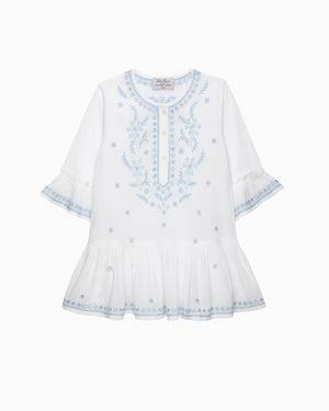 Lily Rose Kaftan Embroidered Kaftan in White/Blue