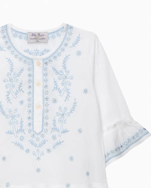 Lily Rose Kaftan Embroidered Kaftan in White/Blue