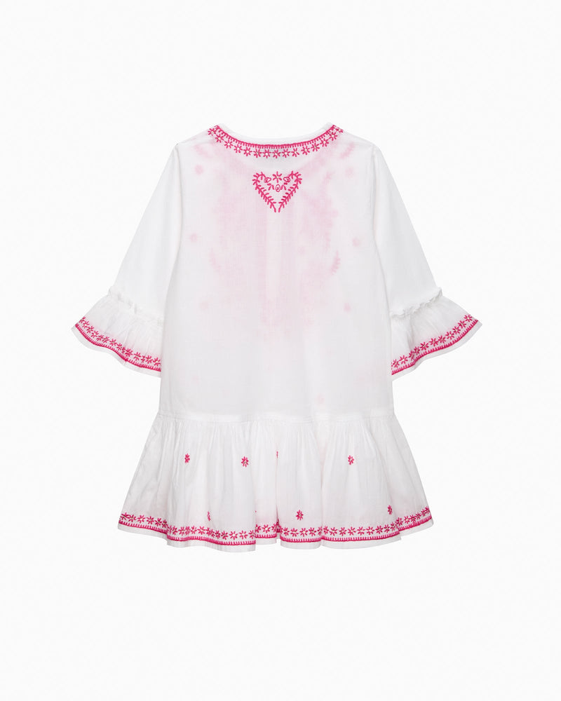 Lily Rose Kaftan Embroidered Kaftan in White/Fuchsia