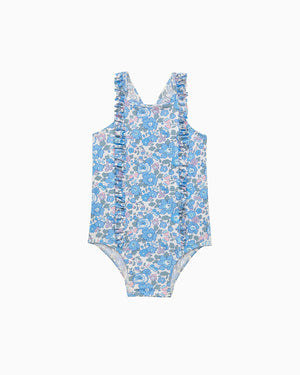 Trotters Swim Swimsuit Baby Frill Swimsuit in Blue Betsy